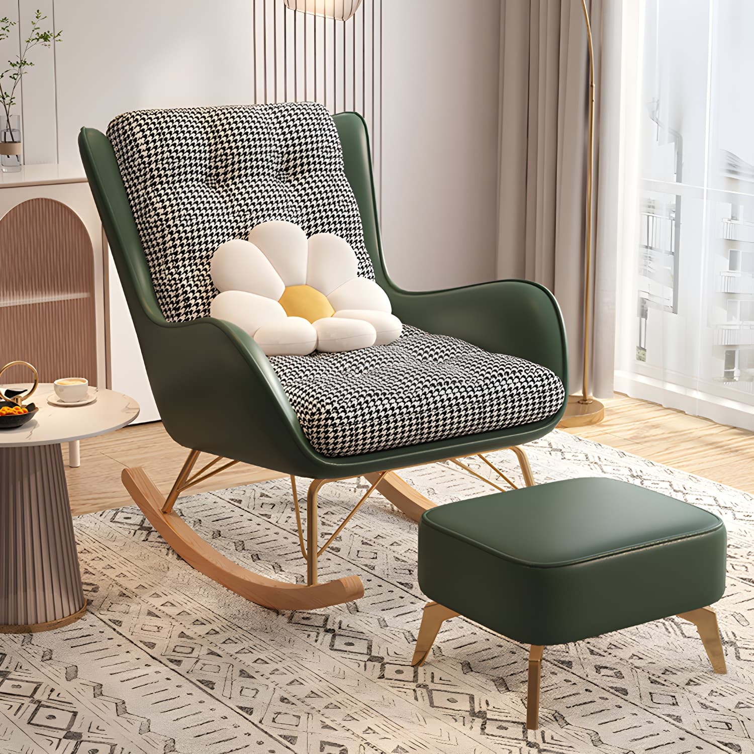 Contemporary Rocking Chair Fabric Upholstered Tufted Wing Chair Back Indoor Rocking Chair thumbnail 14