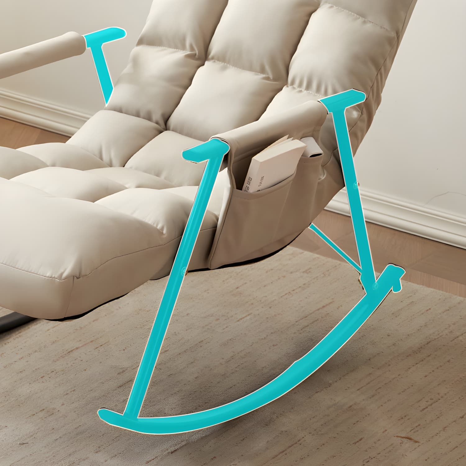 Modern Style Rocking Chair Faux Leather Upholstered Chair with Storage thumbnail 12