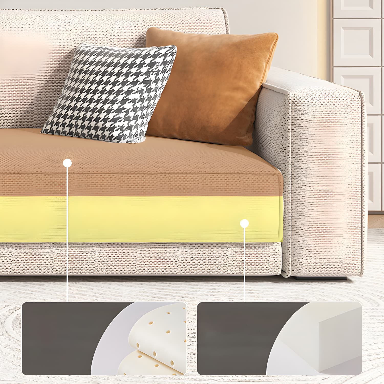 Modern Beige Linen L-Shape Sofa Chaise with Square Arm in Wood Frame thumbnail 11