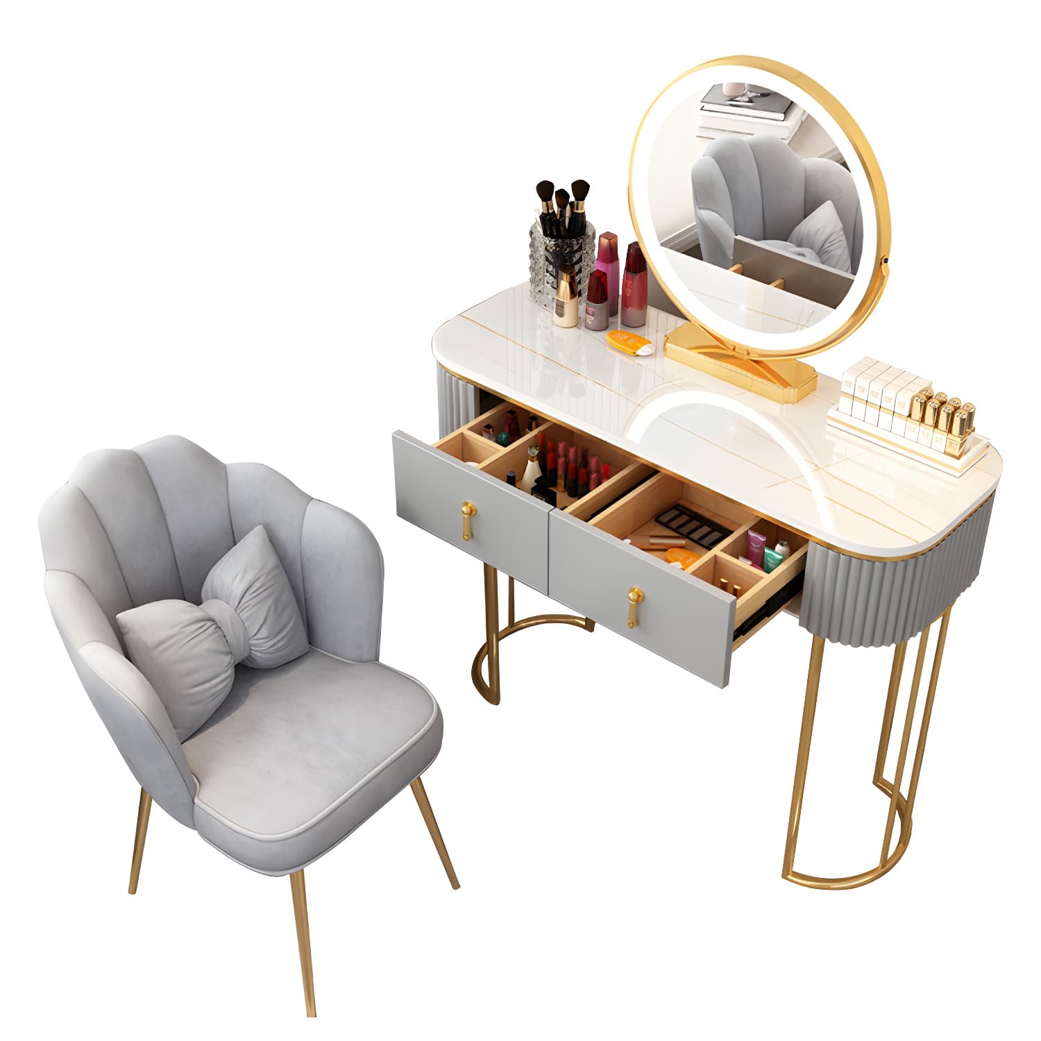 Lighted Mirror Makeup Vanity Storage Box Vanity Dressing Table for Bedroom thumbnail 10