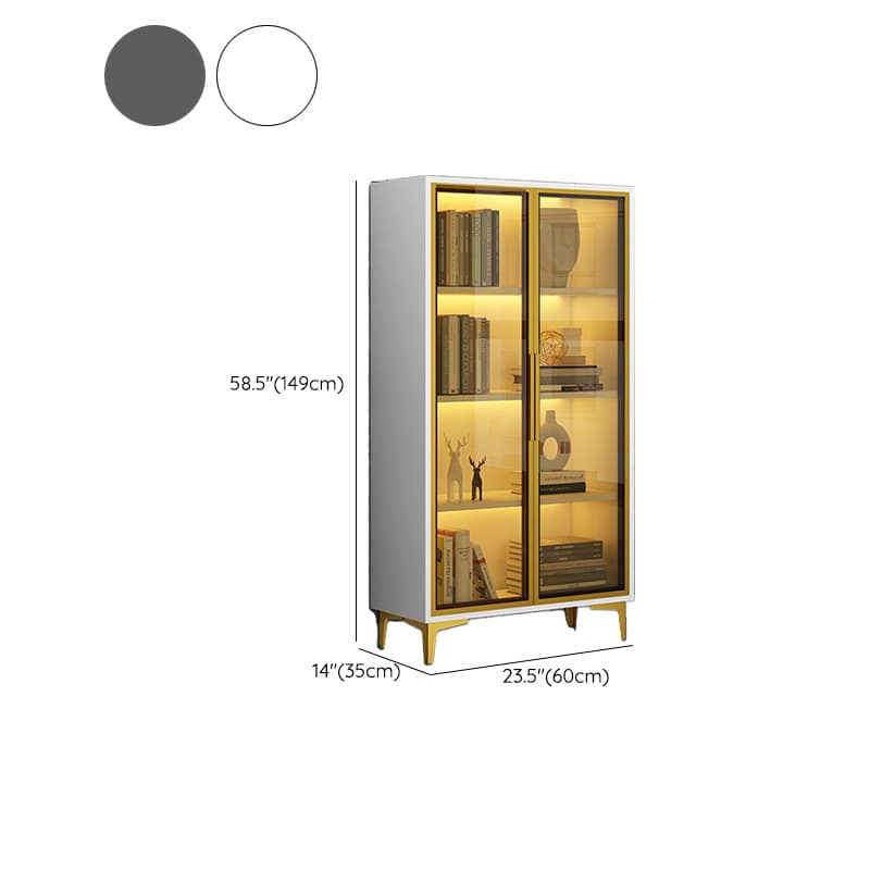 Glam Rectangle Accent Cabinet with Metal Base and Wood Countertop, Glass Doors and Lighting Included thumbnail 14