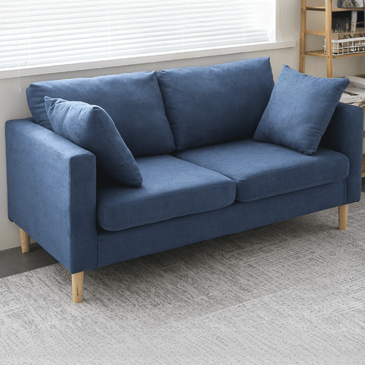 Cream/Dove Grey/Cerulean Loveseat with Slipcover, Wide Pillow Back, Receptacle and 2 Pillows thumbnail 2