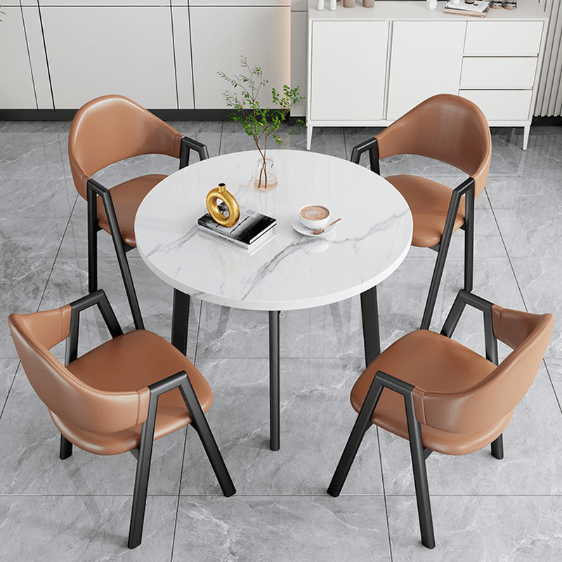 Dining Table Set with Rounded Shape and Padded Chair Back, Featuring Armrest and White Separable Table Top thumbnail 5