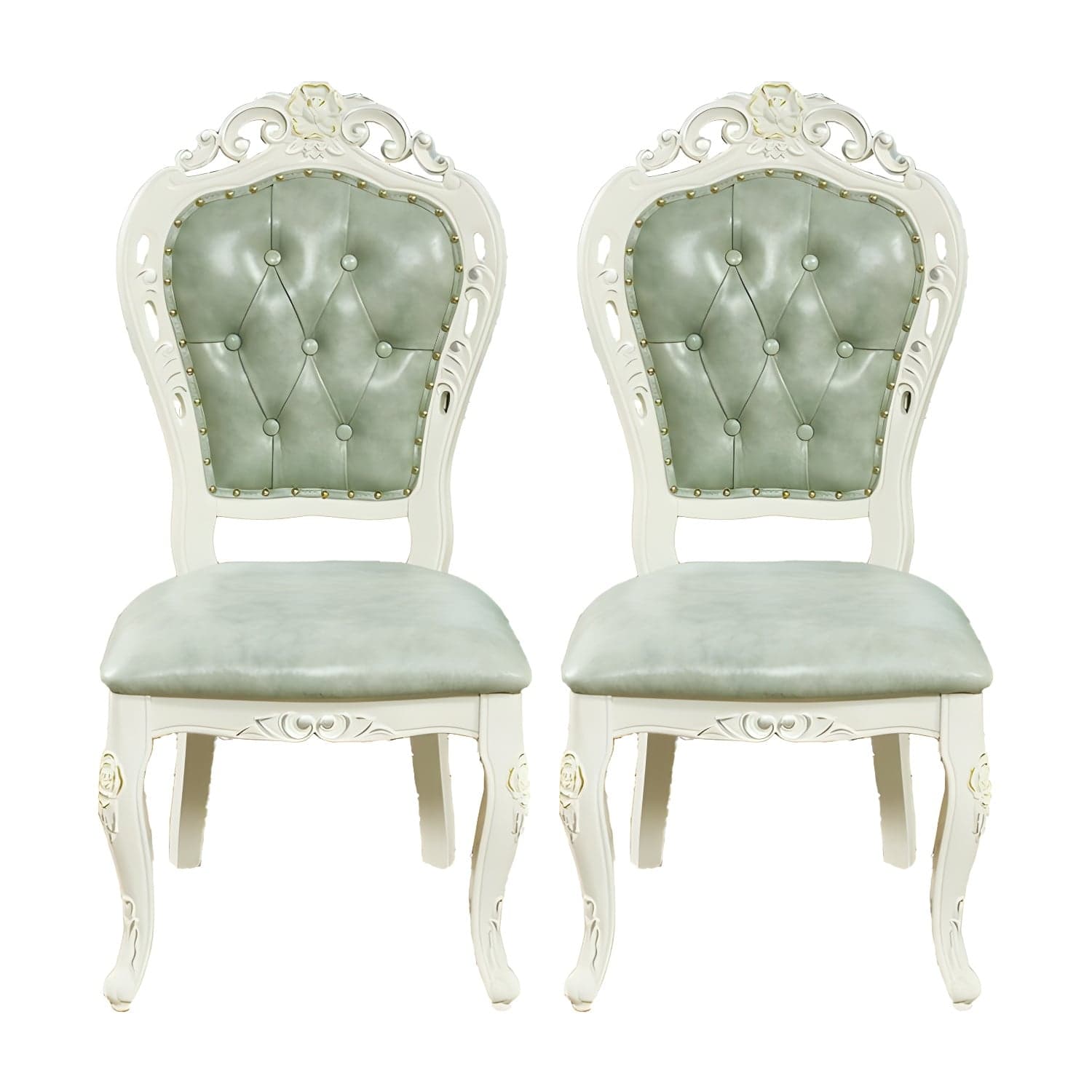 Victorian Rubberwood King Louis Back Chair Matte Finish Leather Dining Chair (Set of 2) thumbnail 7