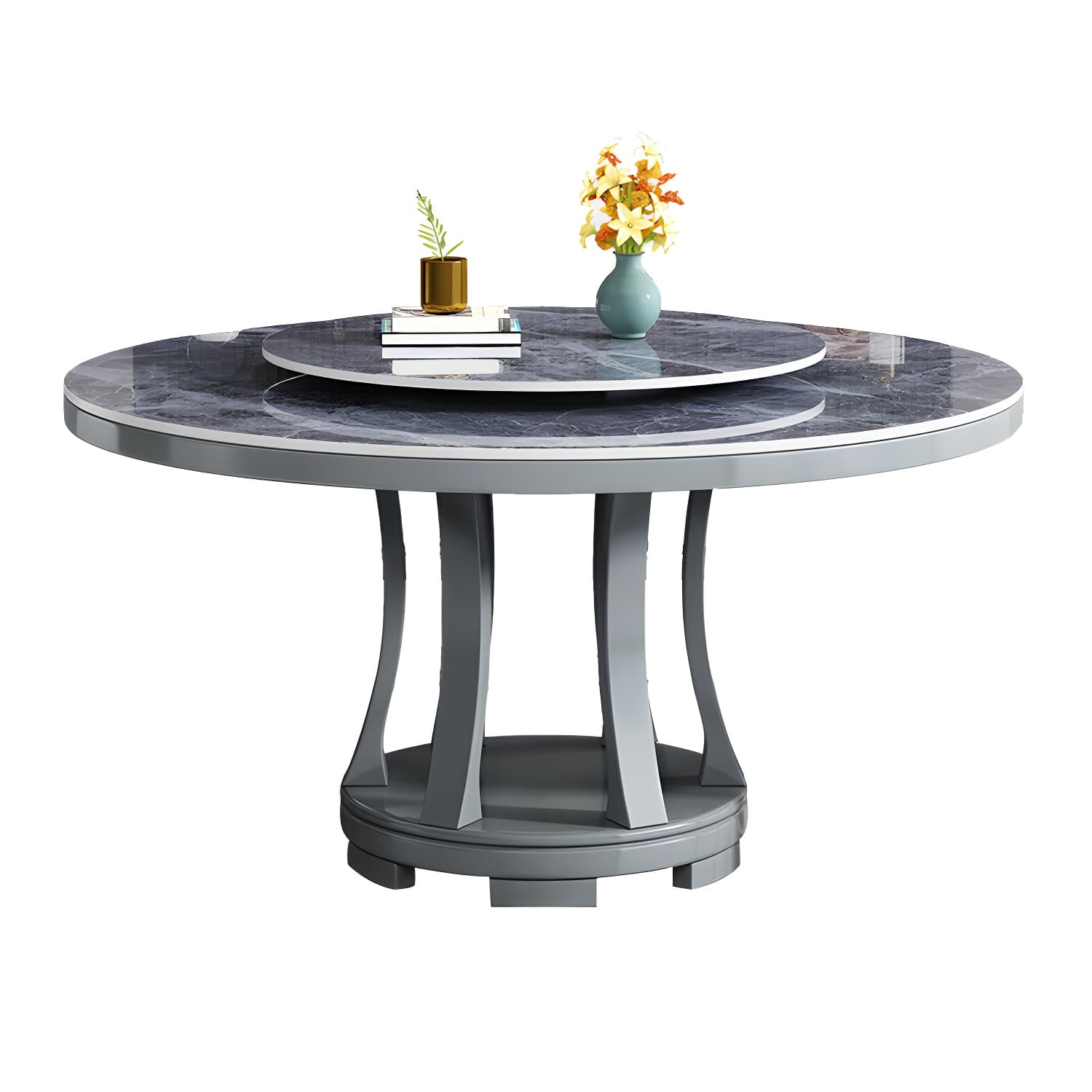 Round Stone Turntable Table Minimalist Furniture with Pedestal Base thumbnail 6