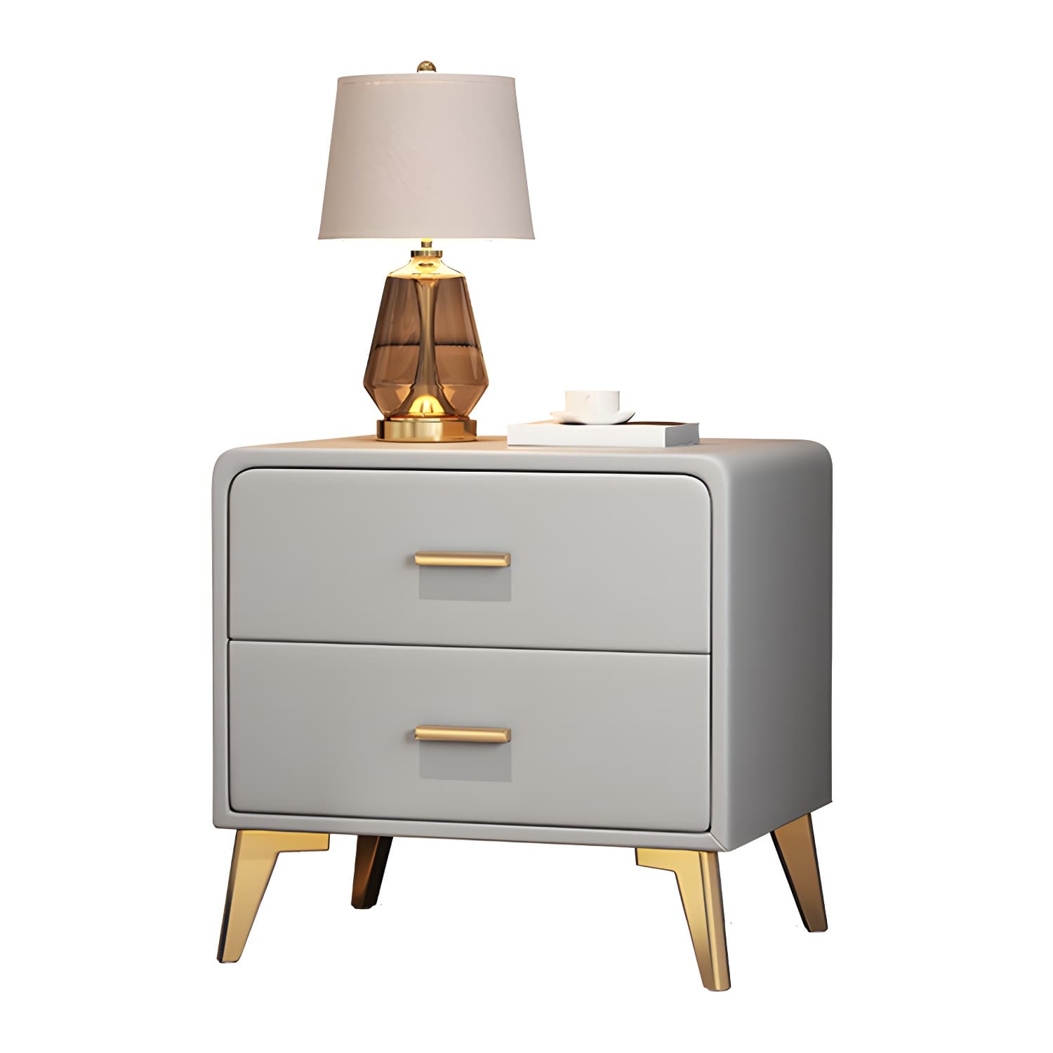 Faux Leather Modern Nightstand with Drawer Storage - Small Size, 2 Drawers thumbnail 18
