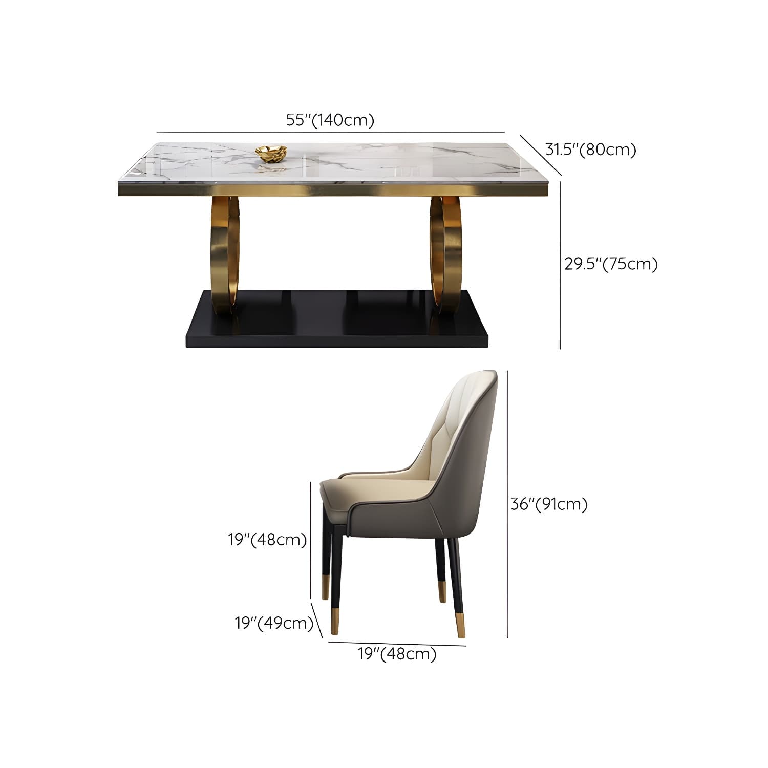 Glam Marble Dining Set with Gold Metal Pedestal Base - White and Beige - 1/5/7 Piece Set thumbnail 17