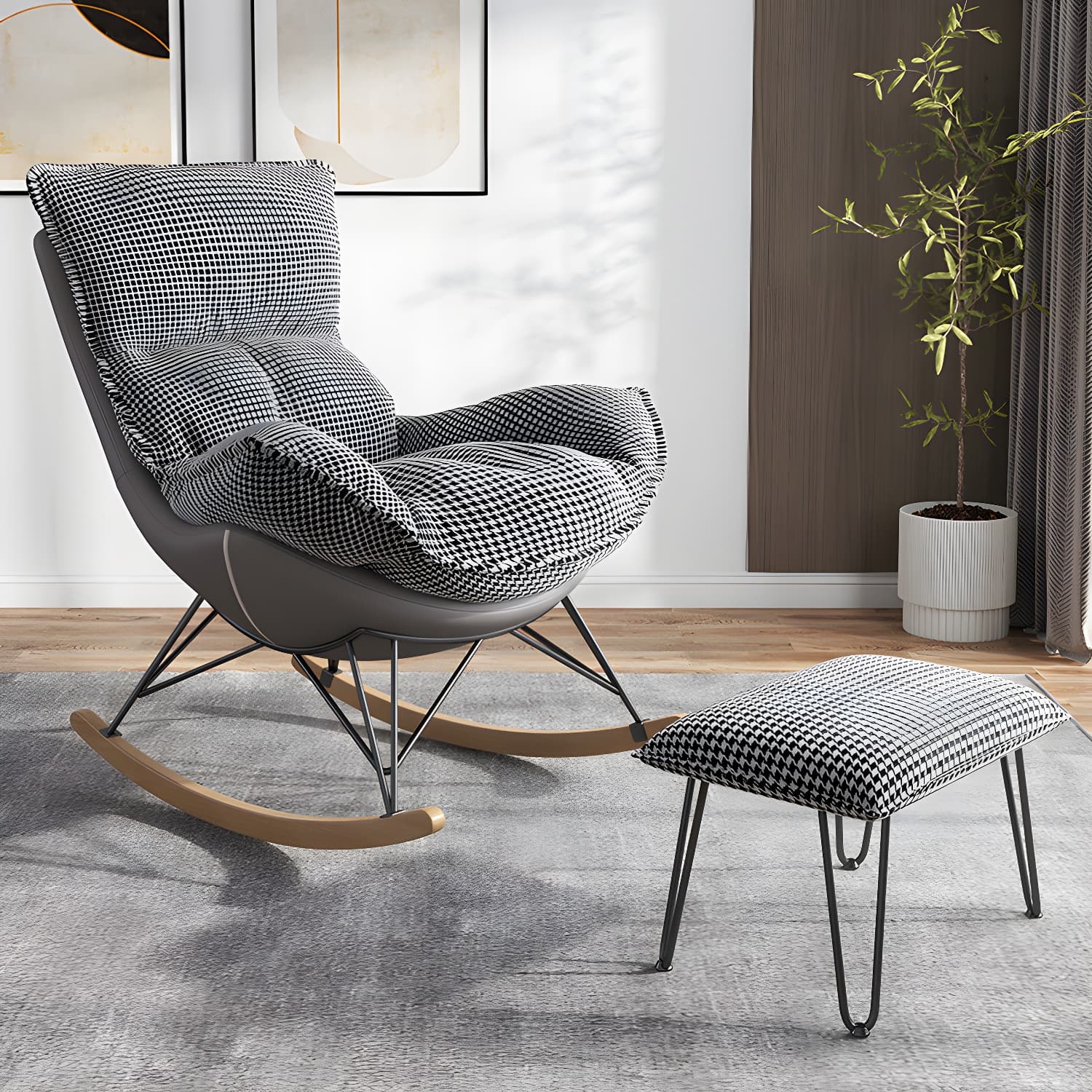 Contemporary Rocking Chair Faux Leather Waterproof Glider Chair with Removable Cushions thumbnail 4