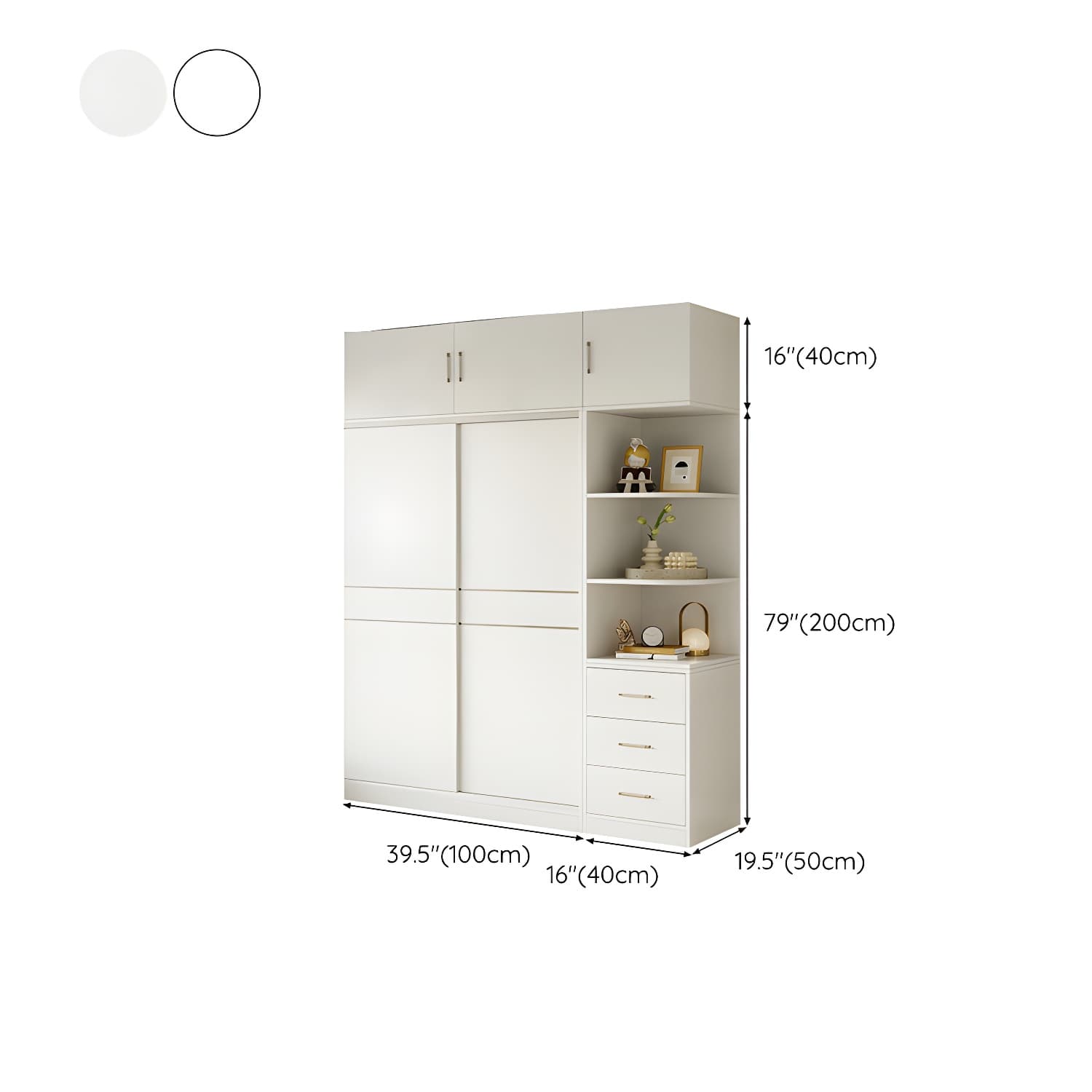 Fashionable Sliding Door Storage Wood Wardrobe with Metal Clothing Rod and Shelves in White Color thumbnail 30
