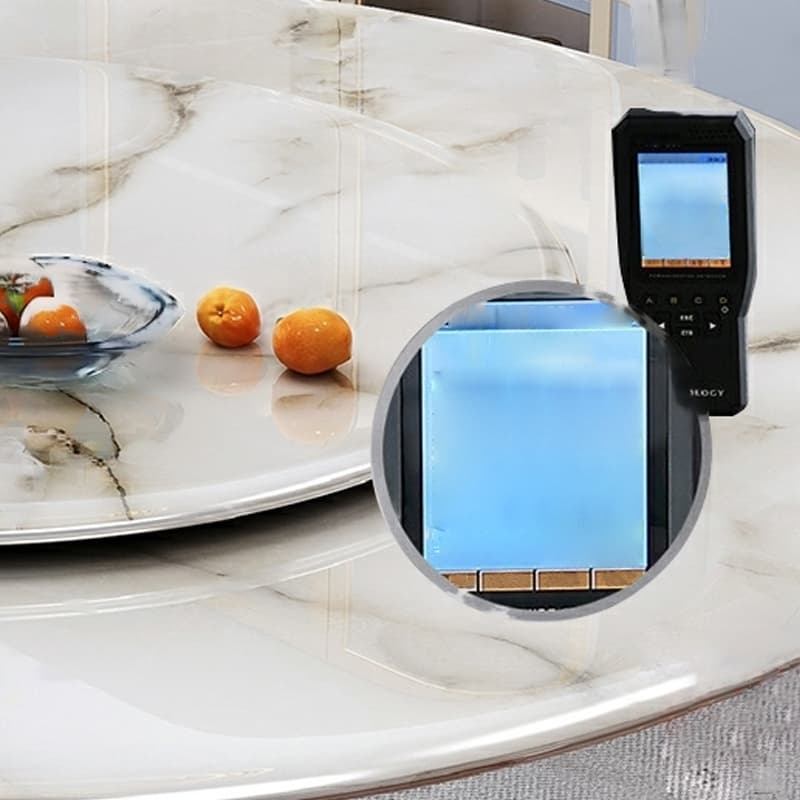 Modern Round Marble Dining Table Set with Black Metal Base in Beige thumbnail 5