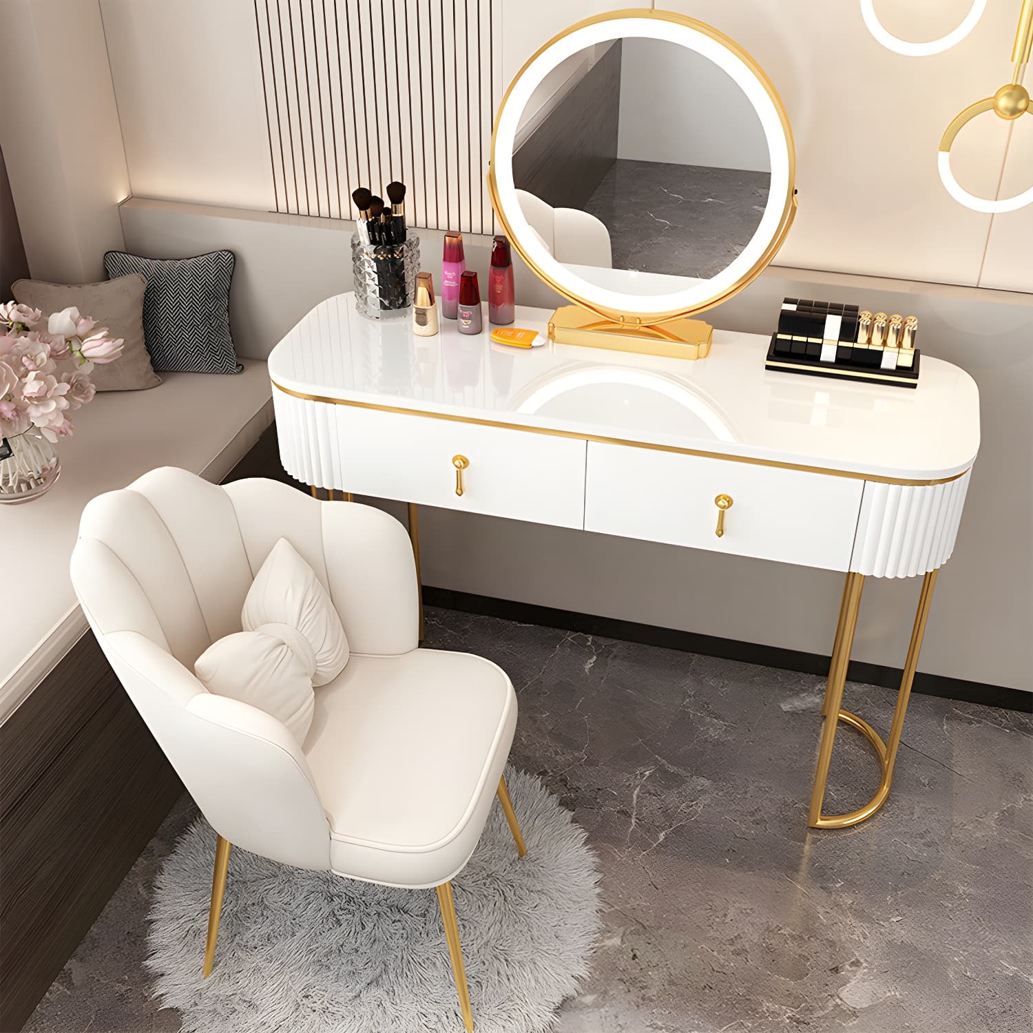Removable Makeup Counter Lighted Mirror Vanity Dressing Table with Drawer thumbnail 6