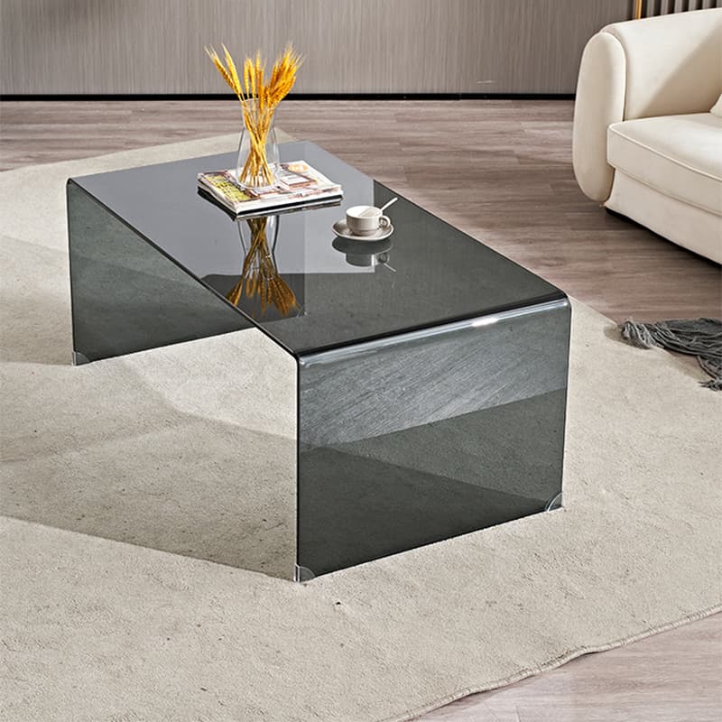 Modern Glass Coffee Table with Transparent Rectangular Top & Sleek Sled Base thumbnail 4