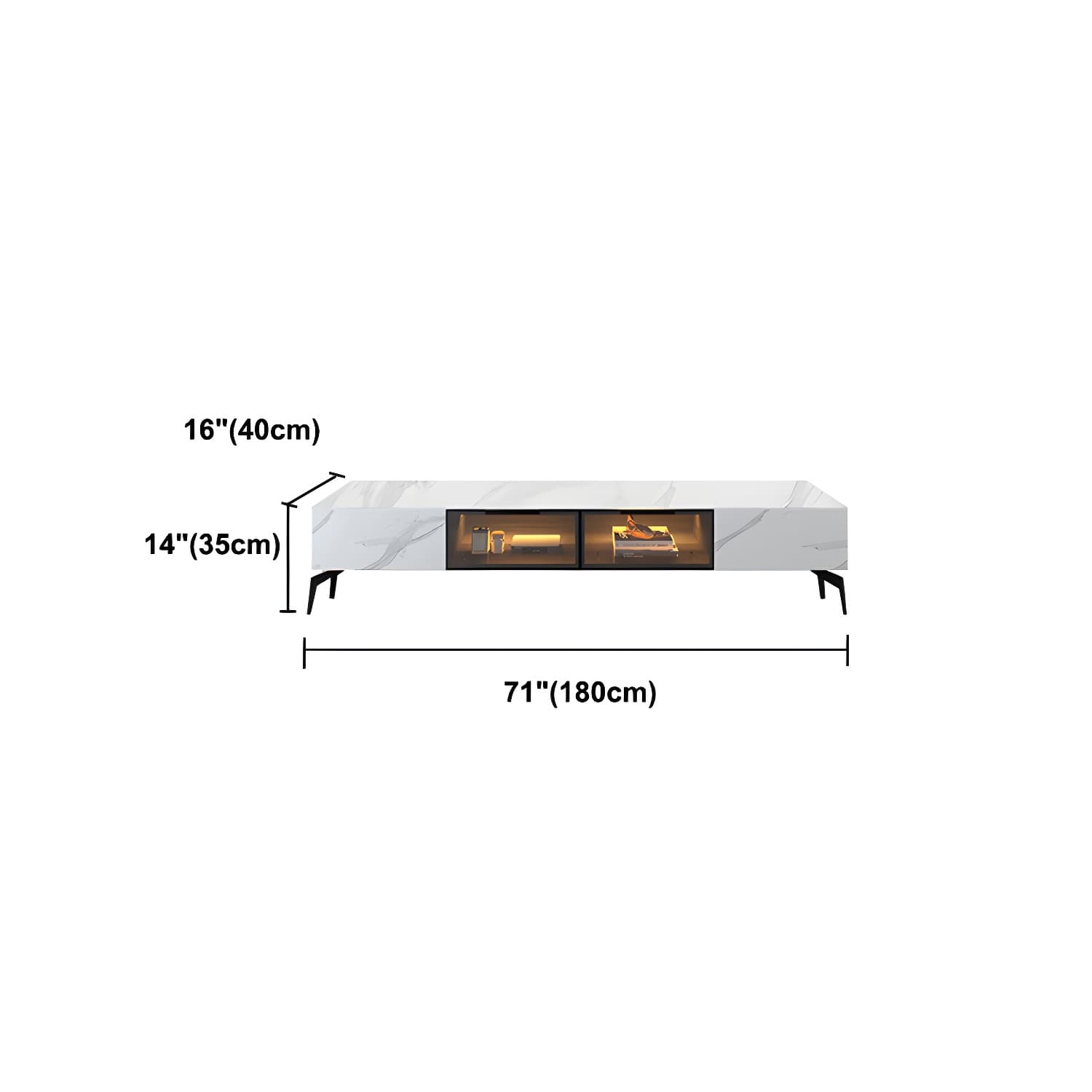 Modern Slate TV Stand White Closed Storage TV Console with Sensor Light thumbnail 13