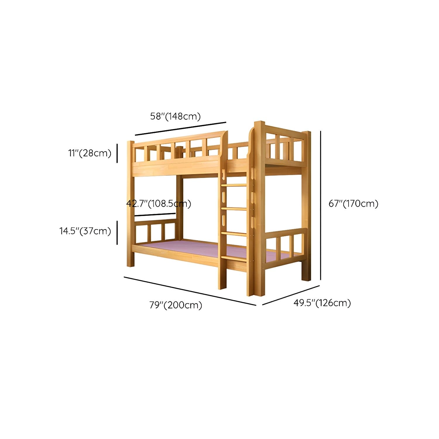 Mid-Century Modern Headboard Bunk Bed Solid Wood Bed with Footboard thumbnail 12