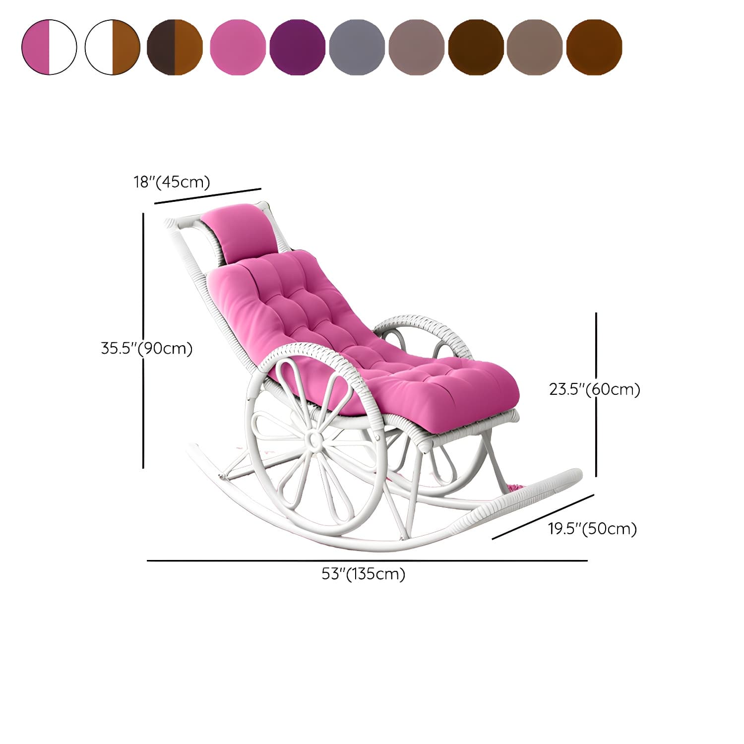 Modern Rocker Wicker Removable Cushions Tufted with Gray Frame Rocking Chair thumbnail 12