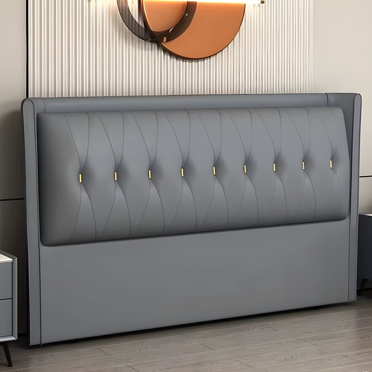 Contemporary Headboard Bed with Tufted Leather Upholstery in Rectangular thumbnail 3
