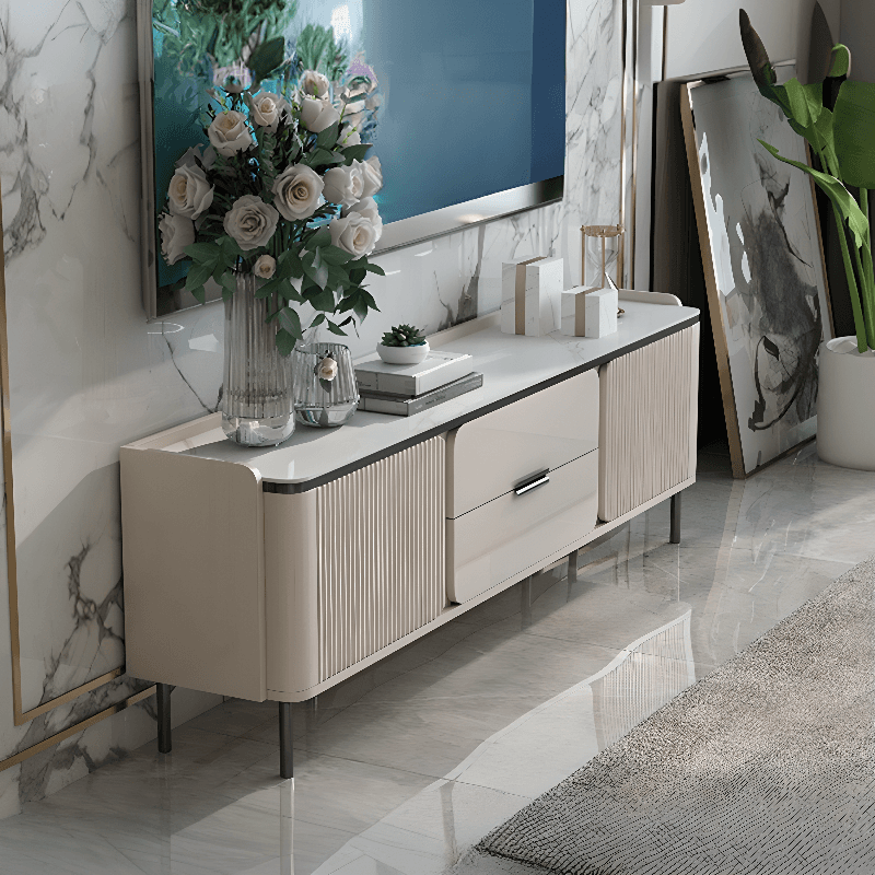 Chalk Art Deco Sintered Stone TV Stand for Sitting Room with 4/3 Drawers, 2 Cabinets, and Gate Doors thumbnail 1