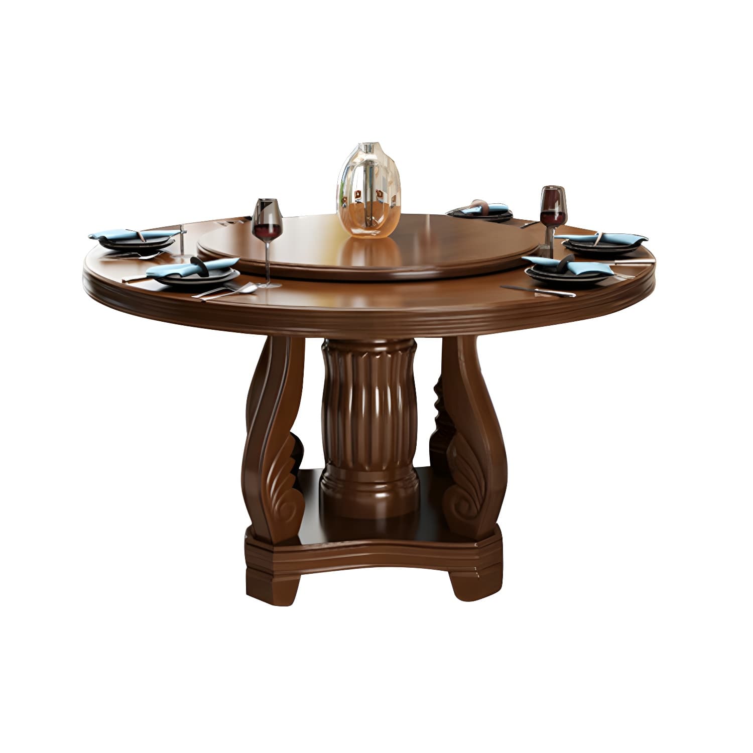 Contemporary Turntable Pedestal Dining Table Wood Dinner Table for Home thumbnail 5