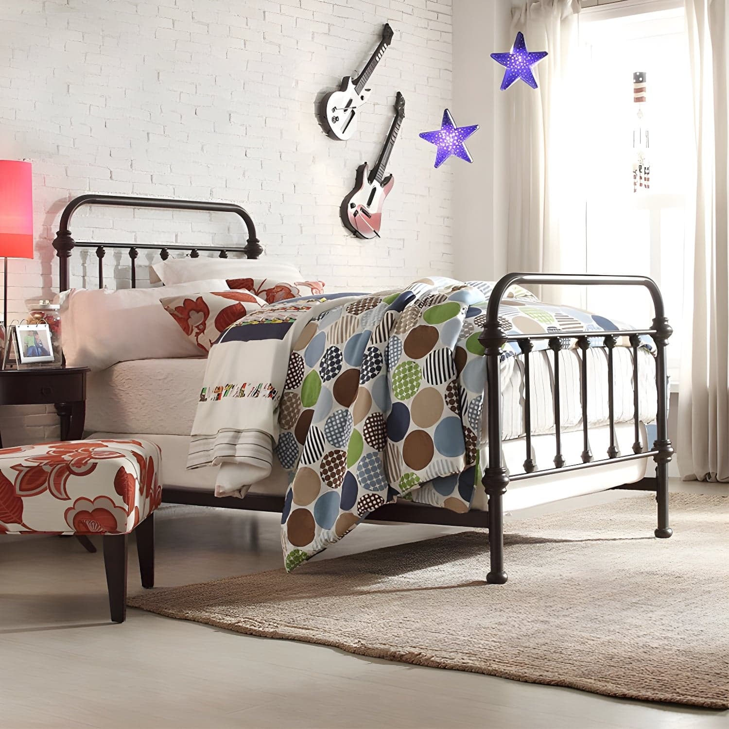 Industrial 45.27" High Bed Iron Bed with Rectangular Headboard thumbnail 1