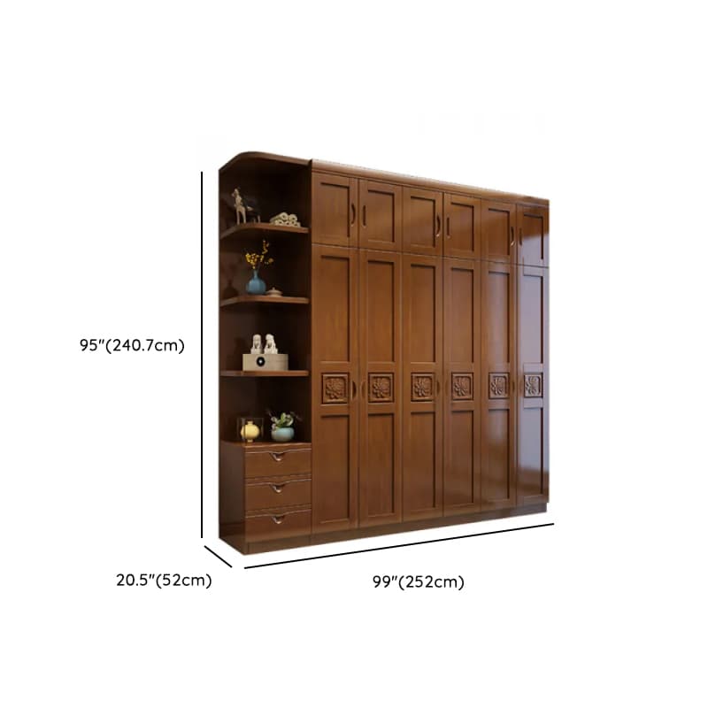 Vintage Sepia Lumber Wardrobe with Soft Close Drawer, Soft Close Door, Interior Shelves, and Hanging Rod thumbnail 17