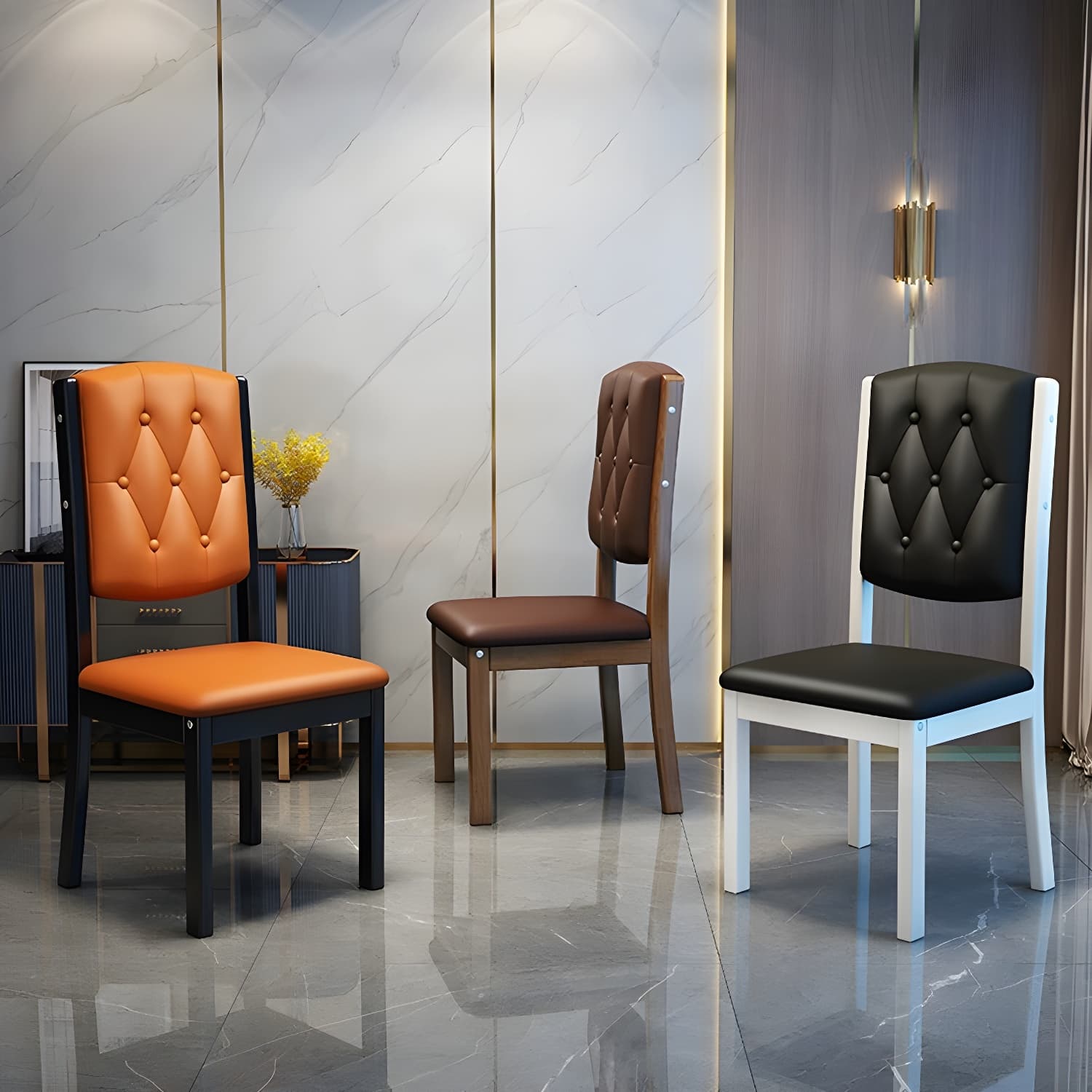 Matte Finish Leather Side Chair with Solid Wood Base for Home thumbnail 10