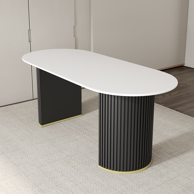 Contemporary Stone Top Oval Dining Table with Metal Legs for Dining Room thumbnail 6