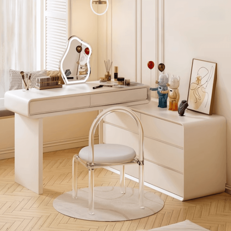 Standard Length Vanity Set with Upholstered Chair in Chalk, Synthetic Frame, and Lighted Mirror Including Seat thumbnail 2