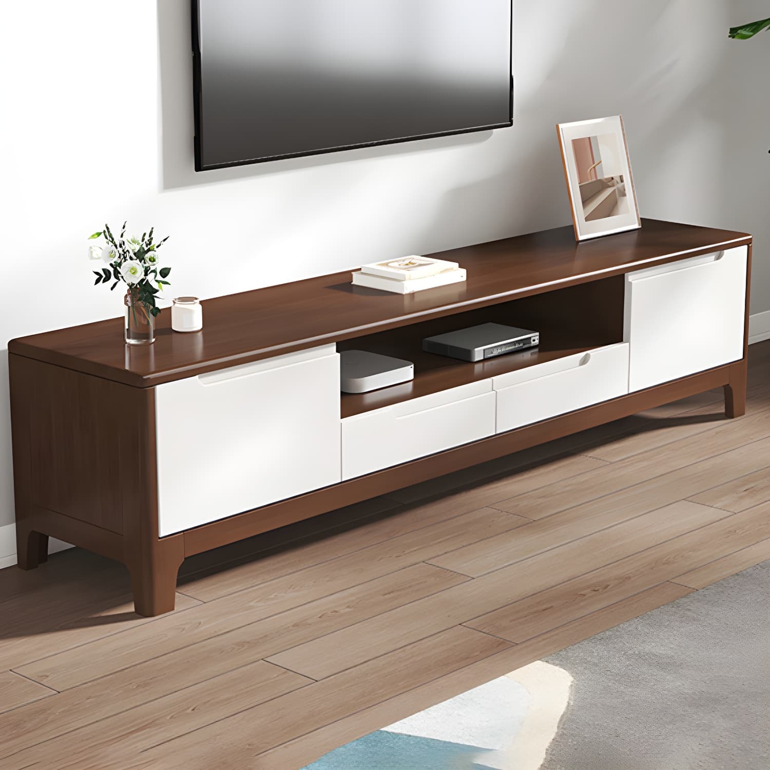 Scandinavian TV Media Stand Solid Wood TV Media Console with Drawers thumbnail 8