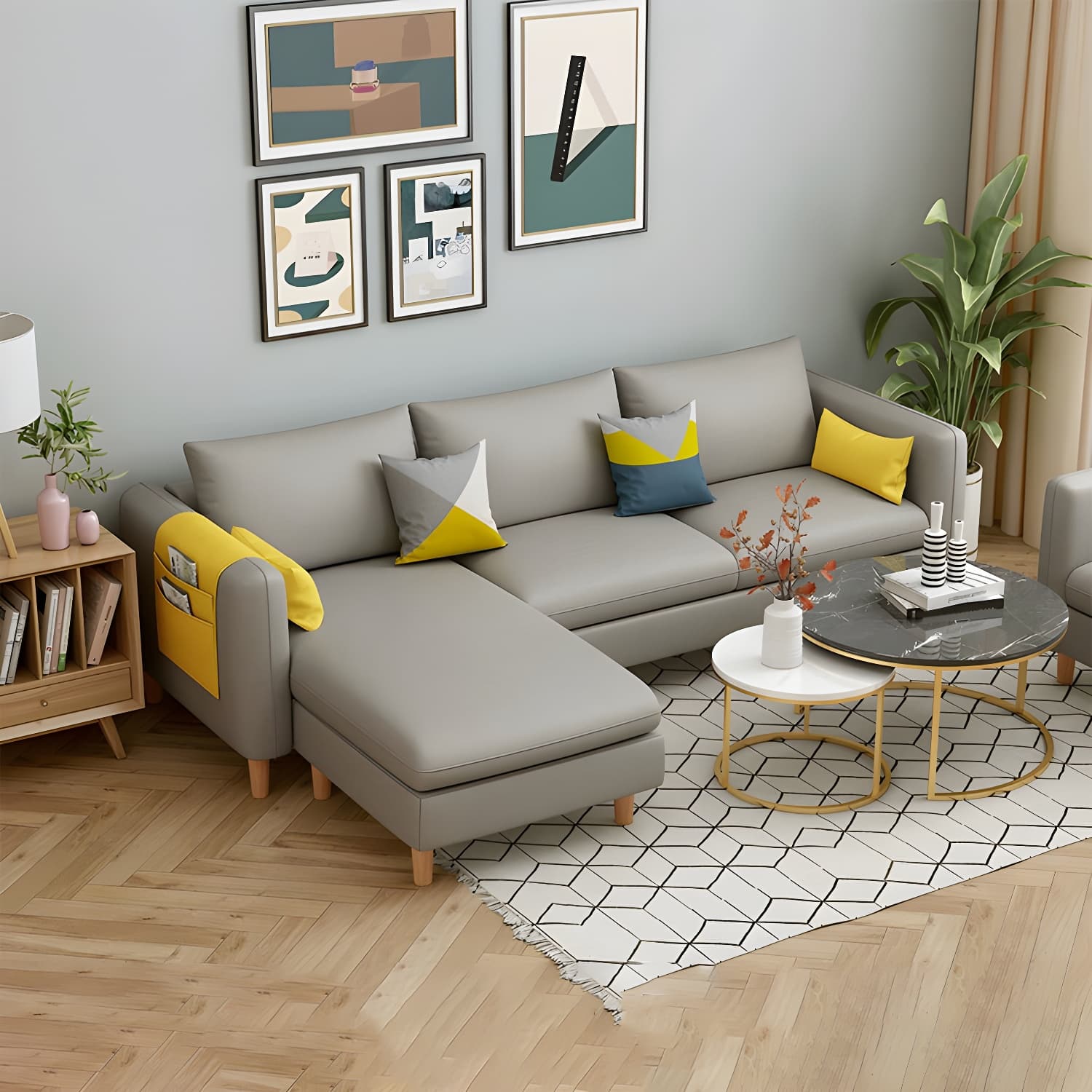 Modern Wooden Frame L-Shaped Sectional Sofa Chaise in Small Size with Storage Included thumbnail 25