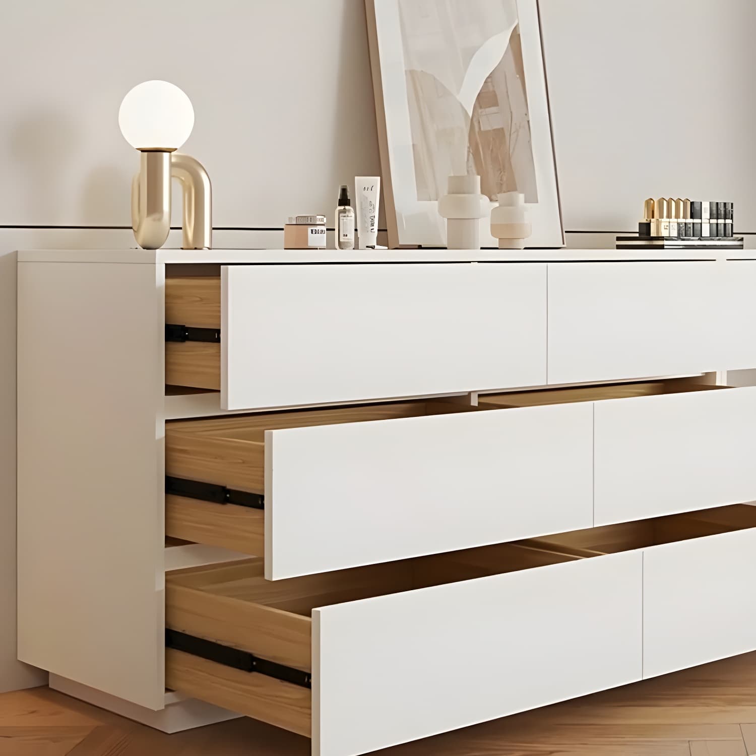 Modern Wood Vanity with Drawers, Large Size, Soft Close Glides, 40cm Width, 75cm Height thumbnail 10