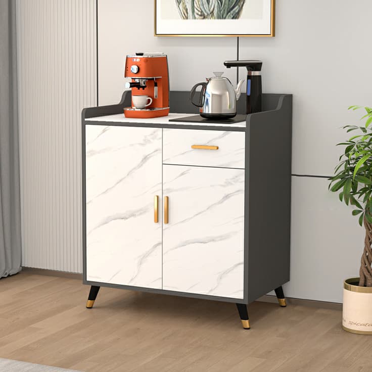 Contemporary Wood Sideboard Credenza with Stone Countertop and Drawers Included
