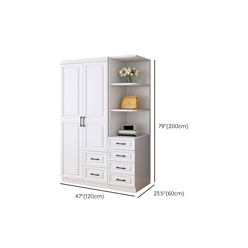 Modern White Wood Wardrobe Armoire with Soft-Close Drawers and Clothing Rod thumbnail 19