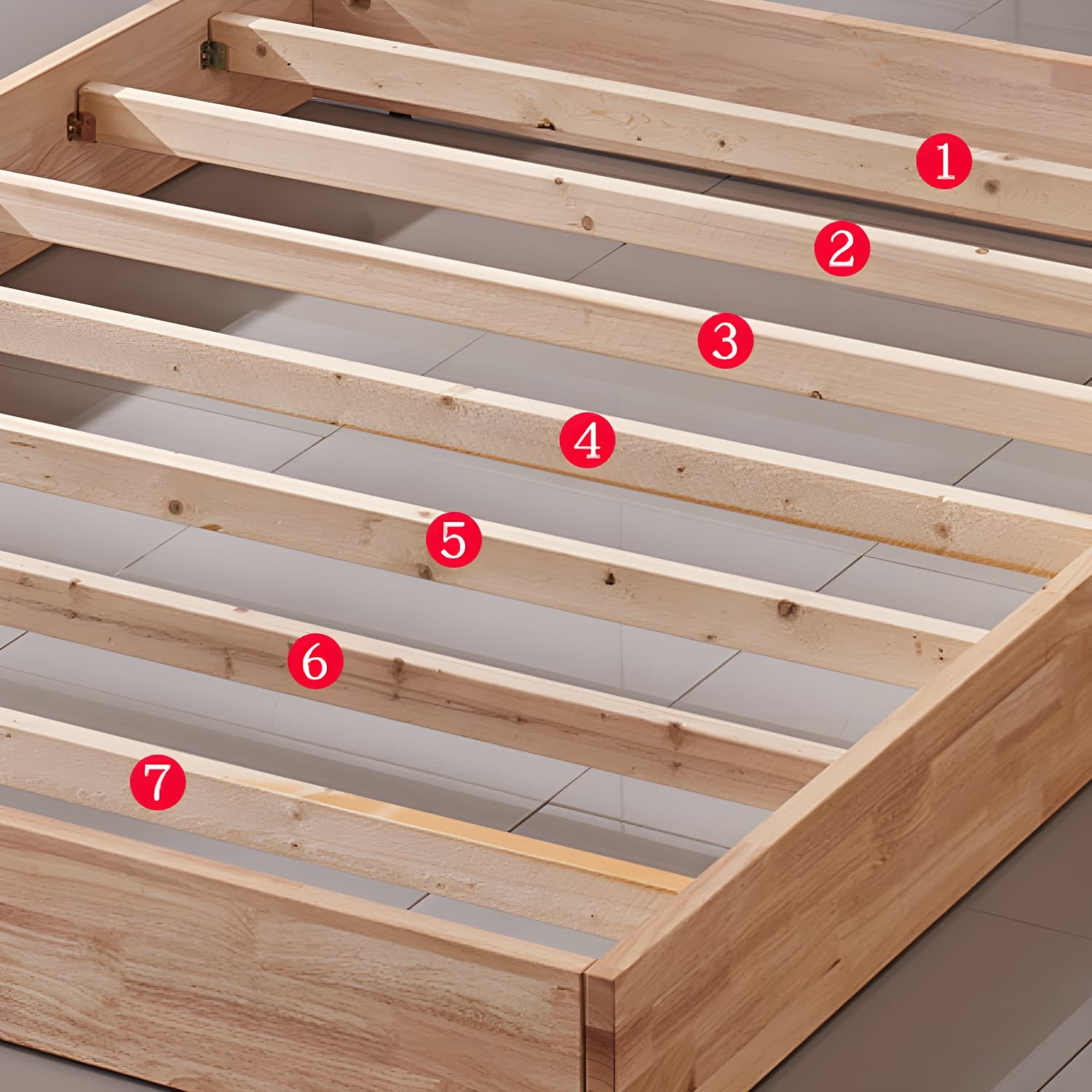 Natural Wood Platform Bed Frame Nordic 7.87-In High Wire-Grid Bed Frame thumbnail 6