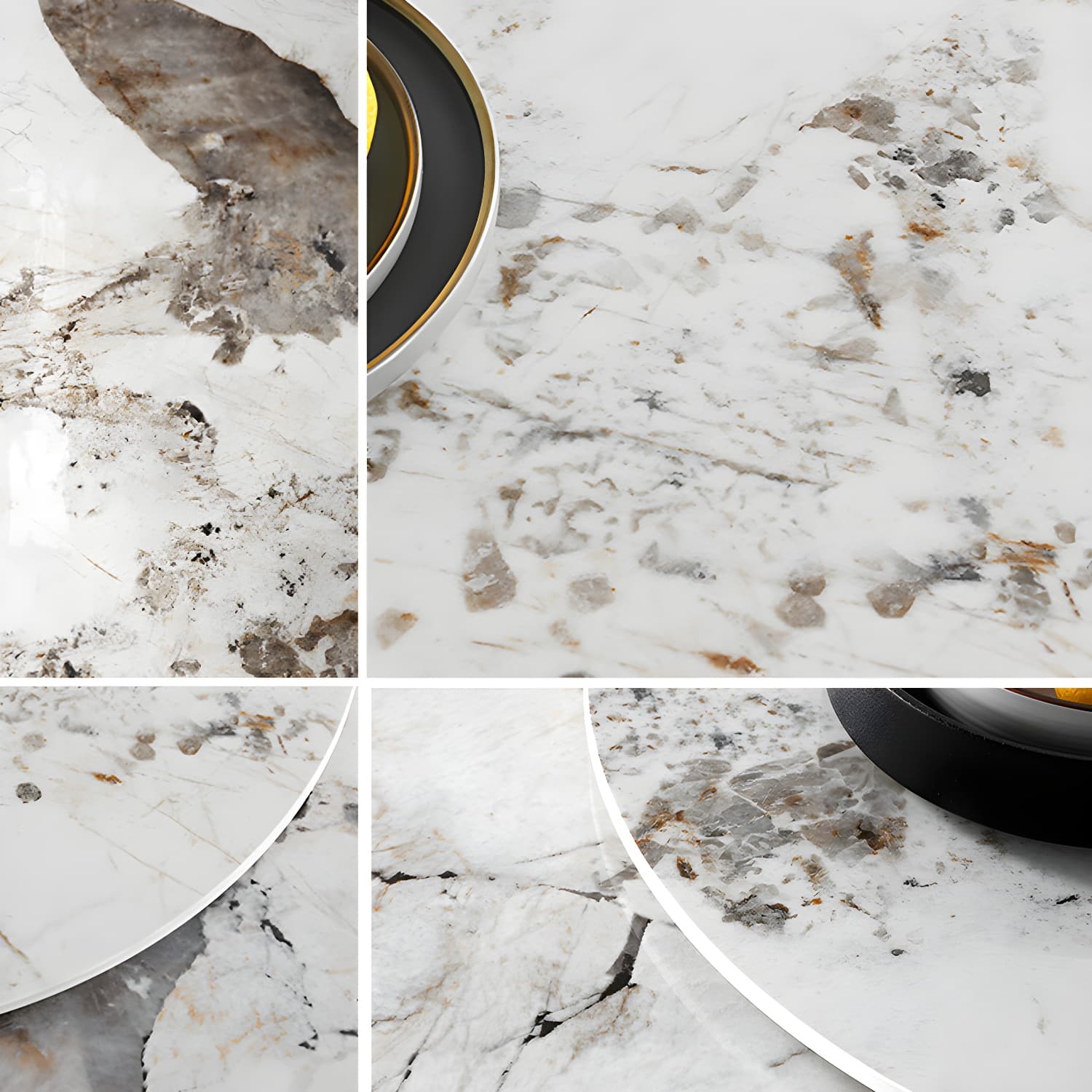 Round Sintered Stone Dining Table Stone Table in White with Pedestal thumbnail 8