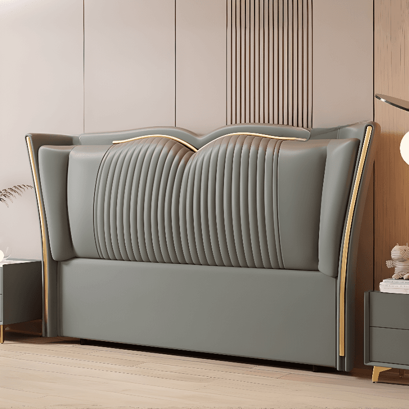 Modern Simple Style Wingback Headboard in Natural Wood for King/Queen/Full Bed with No Distressing, Sponge Upholstery, Free-standing Standard Height thumbnail 4