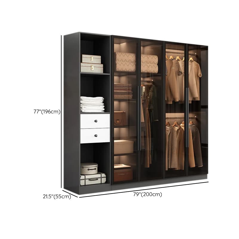 Ink-Colored Manufactured Wood Detached Wardrobe Closet with Soft Close Drawer, Door, Interior Shelves, and Clothing Rod thumbnail 21
