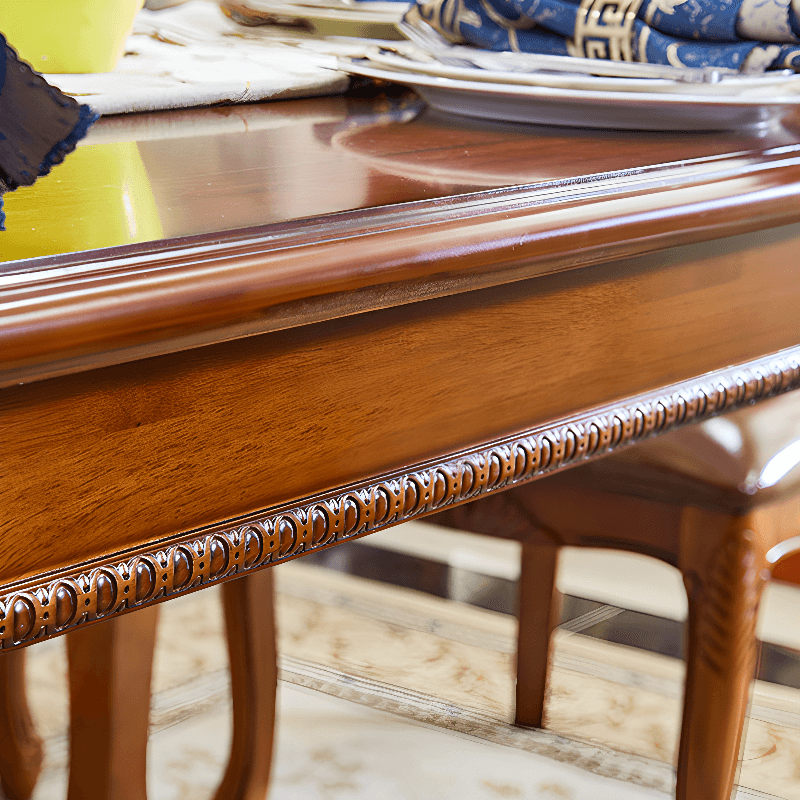 Retro Rectangular Brown Solid Wood Dining Table Set with Four Legs and Fixed Table thumbnail 7