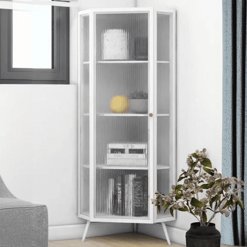 Contemporary Corner Utility Cabinet with 1 Cabinet, Iron Countertop, Glass Door, Pull Knobs, and Black/White/Off White Top thumbnail 4