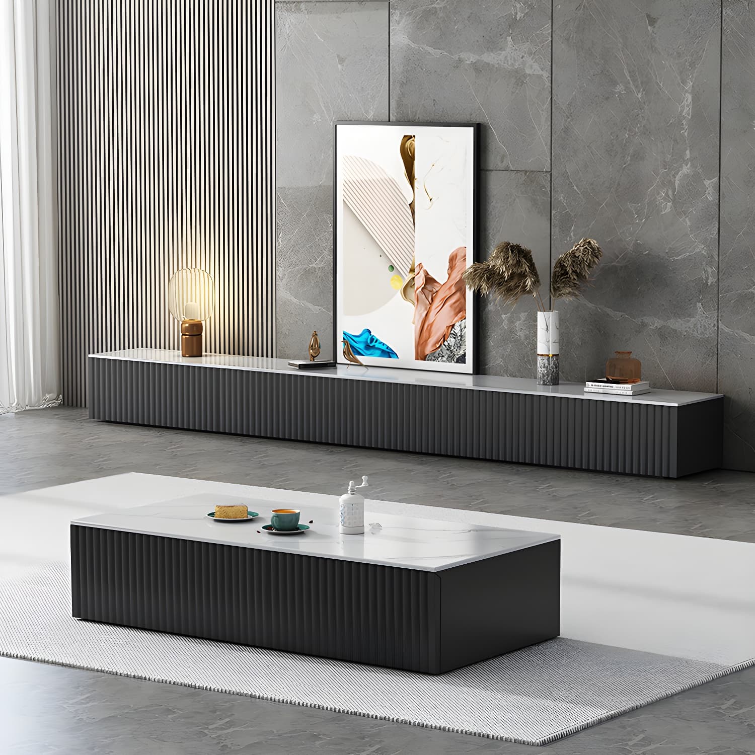 Contemporary TV Stand Console Wood TV Media Stand with Drawers thumbnail 9