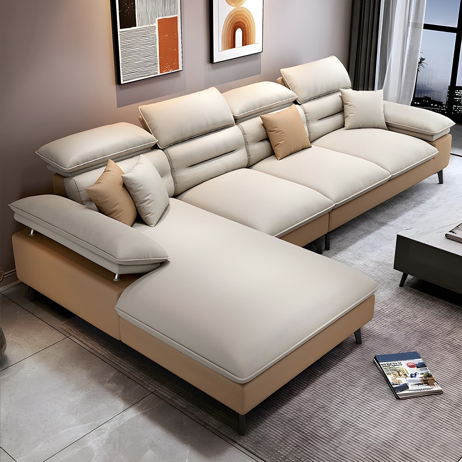 Modern L-Shape Sofa Chaise in Tech Cloth with Stationary Design and 3 Piece Set thumbnail 15