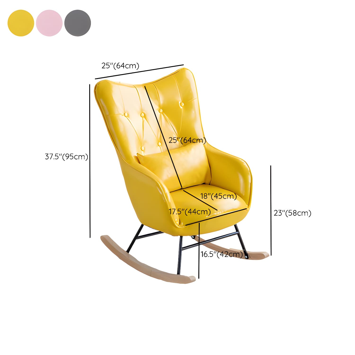 Scandinavian Rocking Chair with Wing Back and Wood Legs, Pillow Included thumbnail 17