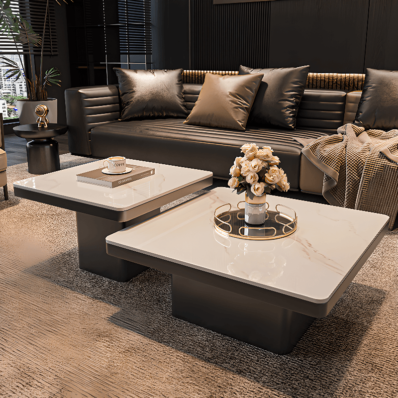 Contemporary Design Transparent Glass Single Board Game Coffee Table with Plinth Base in Midnight Black, Square Top thumbnail 4
