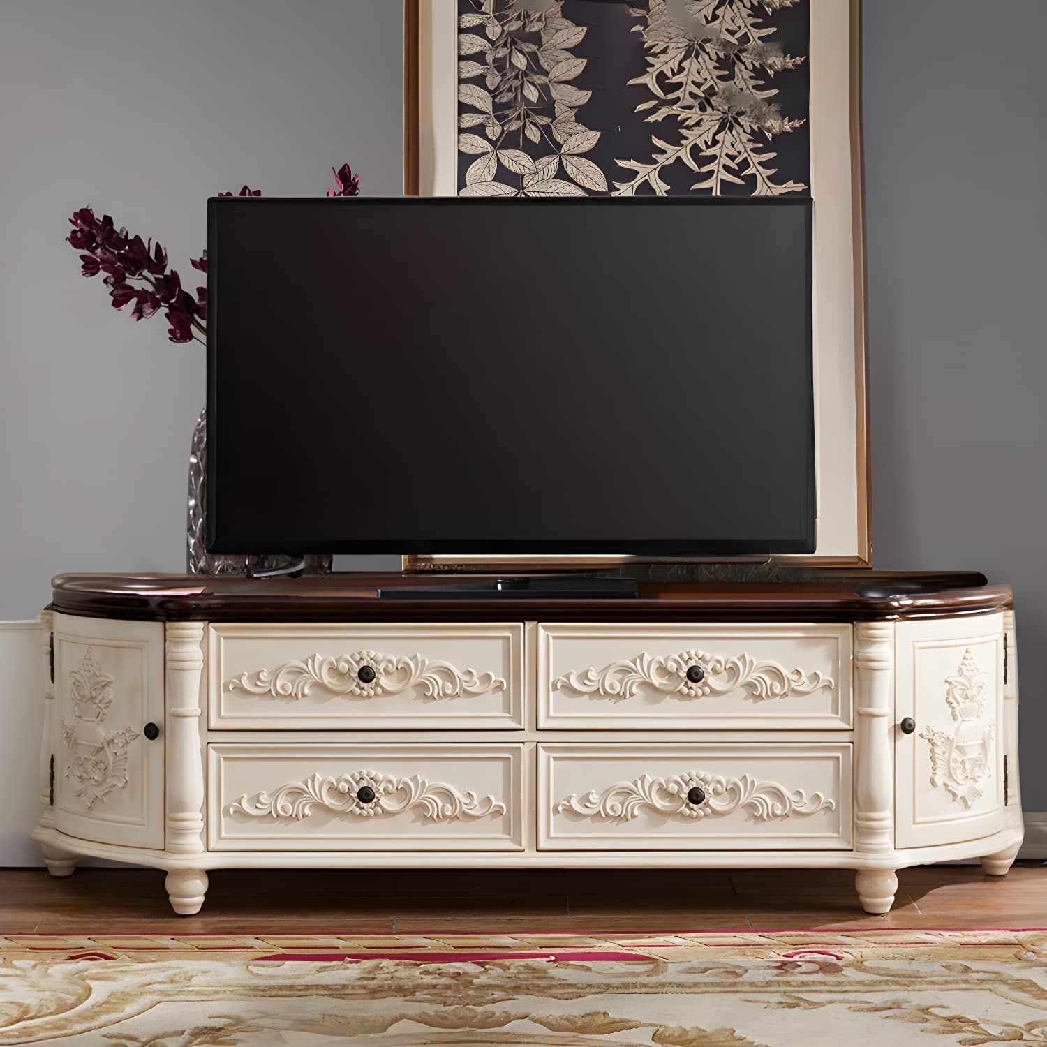 Traditional Birch Wood Media Console Matte Finish TV Media Stand with Drawers thumbnail 12