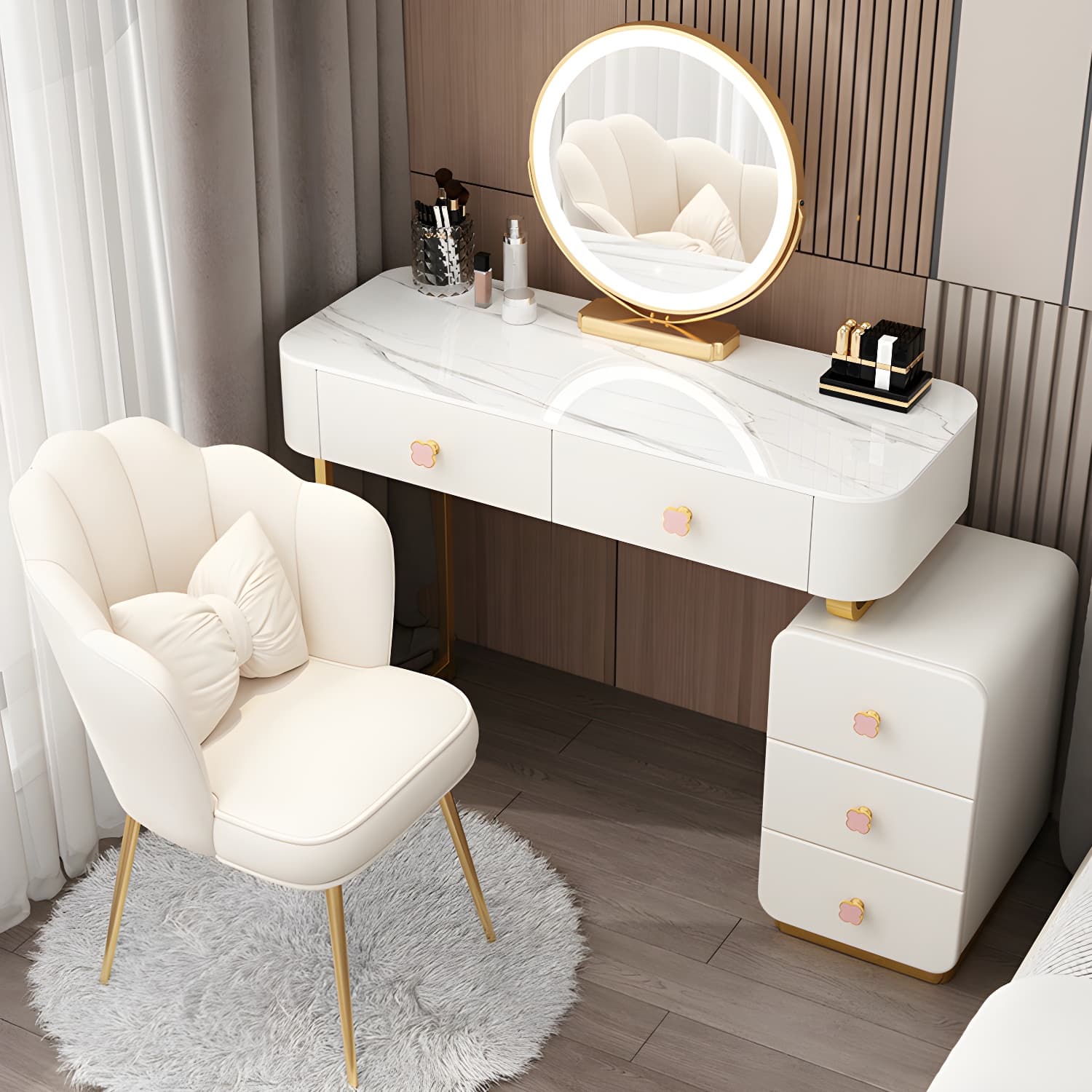 Contemporary Wooden Make-up Vanity with Storage Drawers in Rectangle thumbnail 5