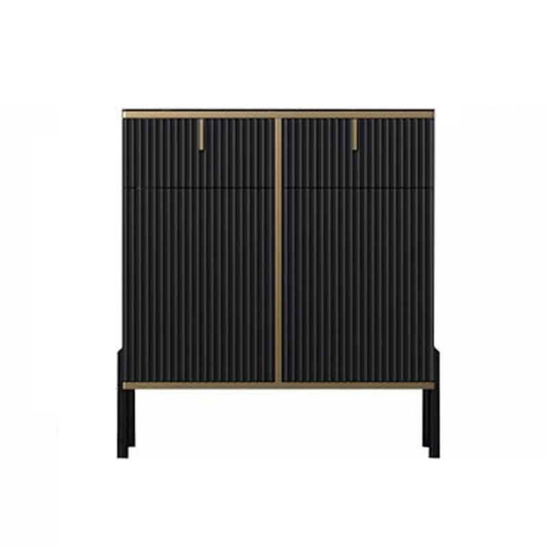 Black Floor Freestanding Sideboard in Wood with Glass Countertop and Kitchen Appliance Storage for Living Room in a Trendy Style thumbnail 5