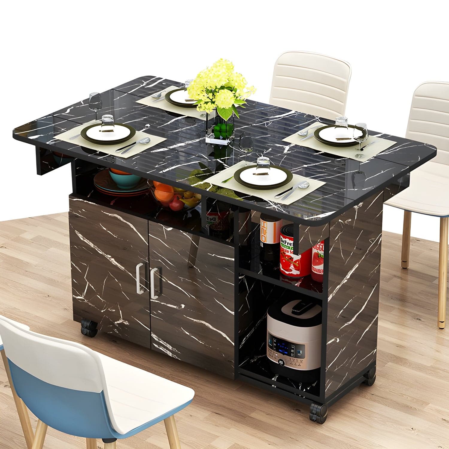 Manufactured Wood Contemporary Table Rectangular Wood Top Table with Drop Leaf thumbnail 10