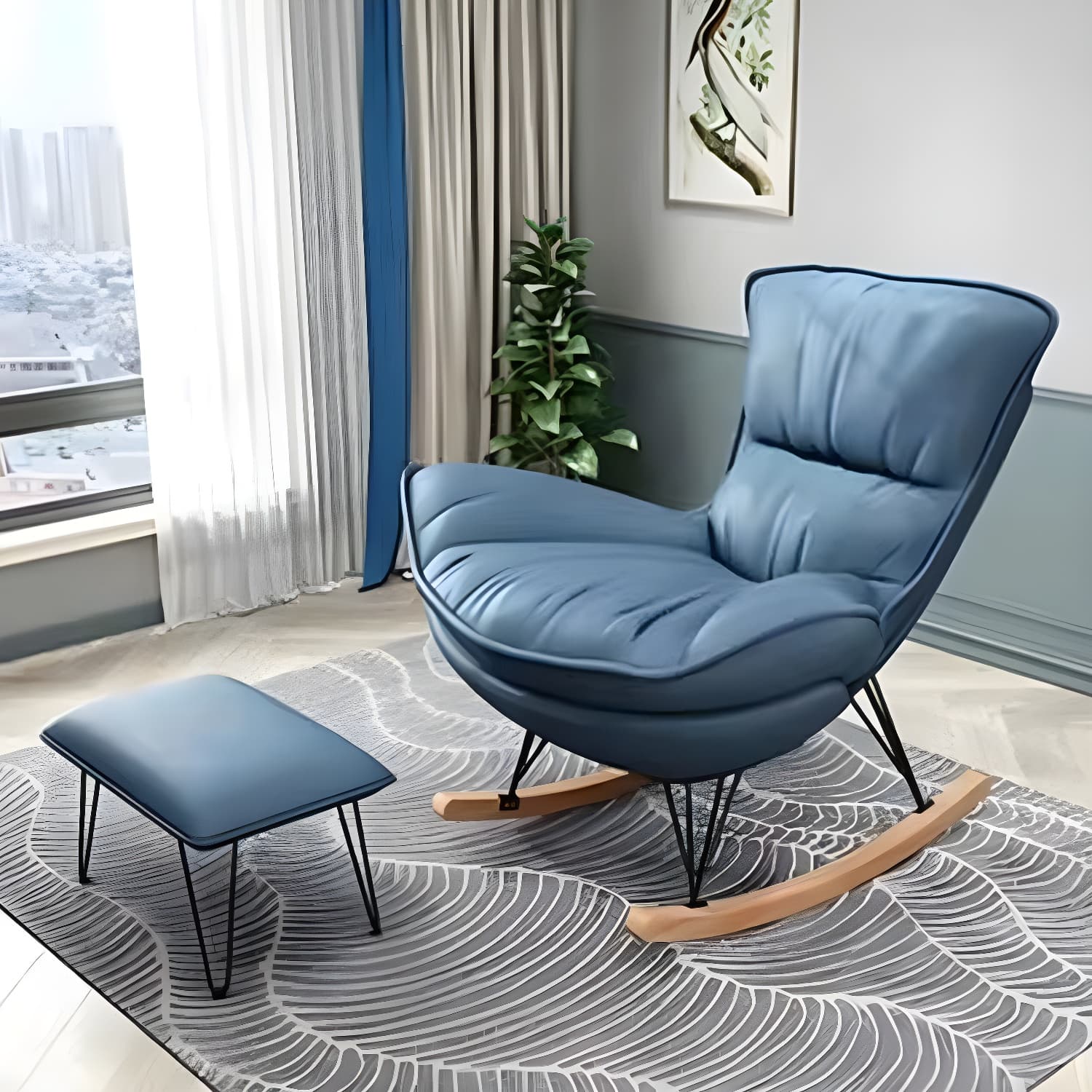 Simple Faux Leather Rocker Chair Plain Rocking Chair with Removable Cushions thumbnail 20