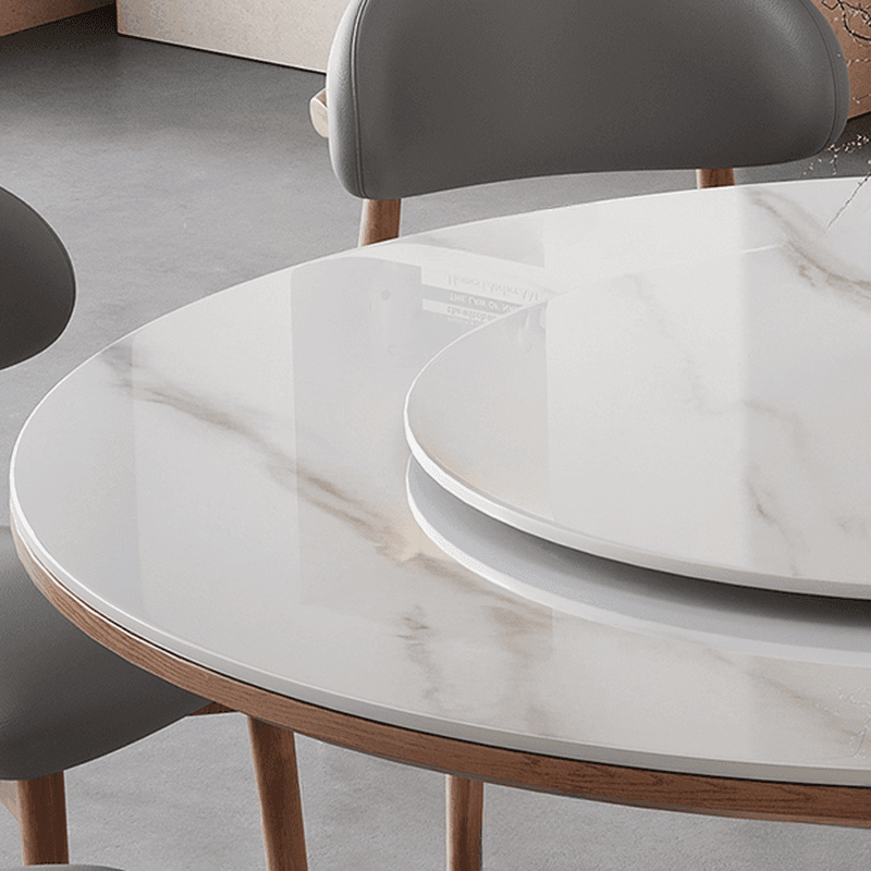 Dining Table Set with Rounded Stump Base, Fixed Table, Padded Chair, Back, 5-piece in White thumbnail 4