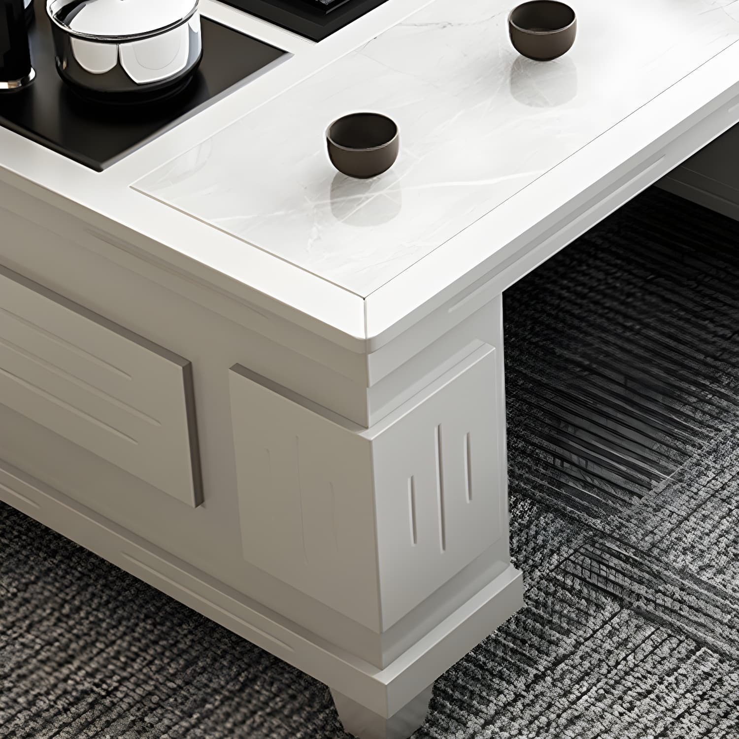 Abstract Slate Coffee Cocktail Table with Storage Drawers Rectangle thumbnail 12