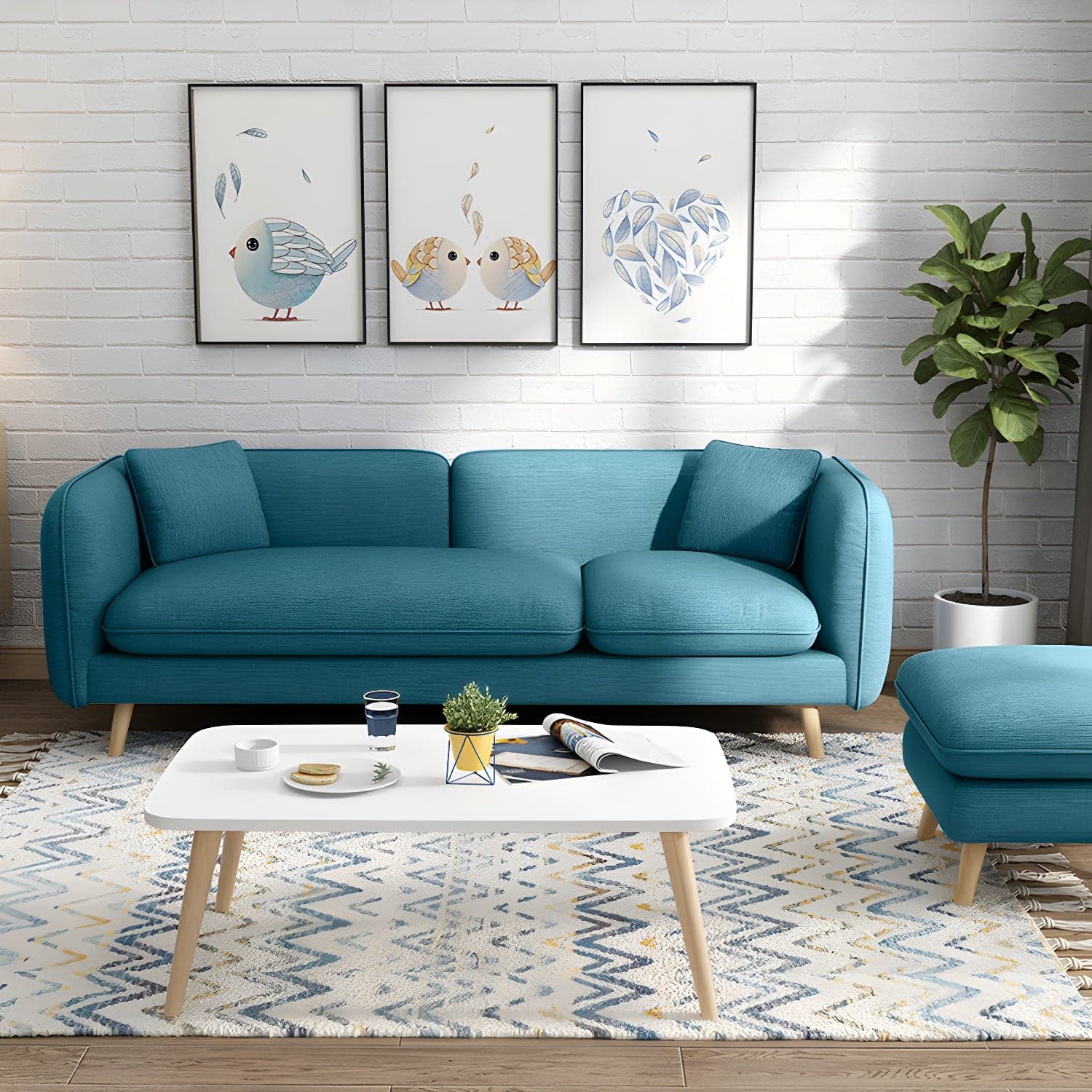 Modern Linen Tuxedo Arm Standard Sofa with Bolster Pillows for Living Room thumbnail 1